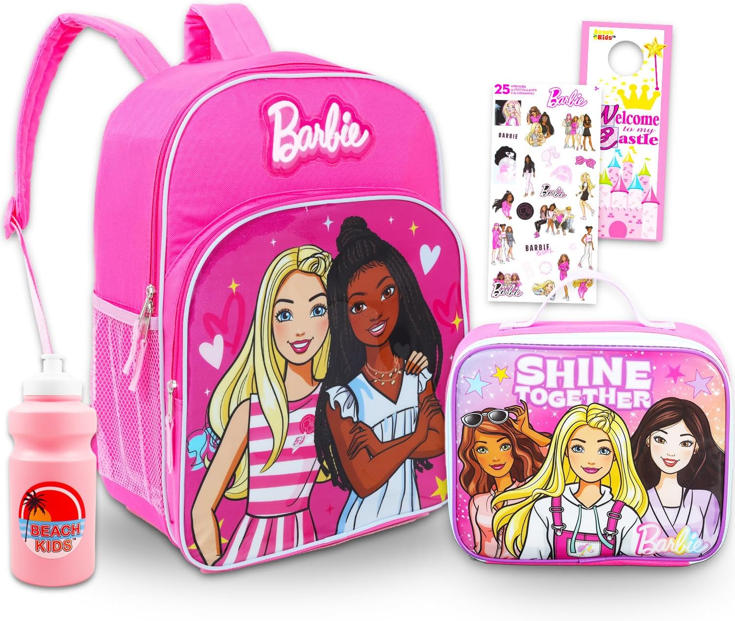 Barbie Backpack and Lunch Bag Set - Bundle with 16" School Bag, Lunch Box, Water Bottle, Stickers, More | Barbie Backpack with Lunchbox for Girls, Kids