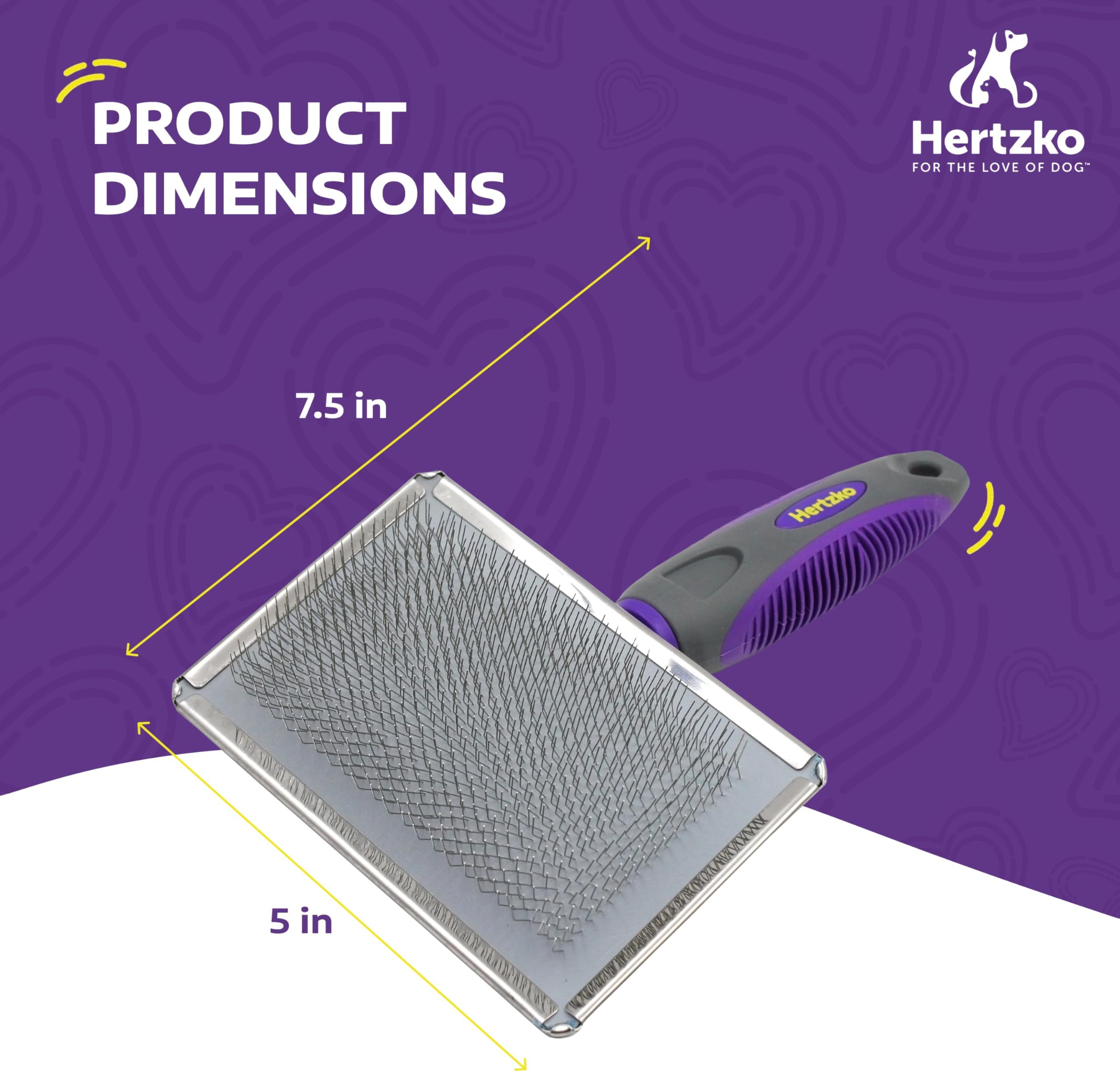 HERTZKO Flexible Slicker Brush - Removes Loose Hair, Tangles, and Knots, Flexible Head Contours on Your Pet’s Skin - Suitable for Dogs and Cats (Single Sided Brush)