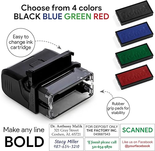 Miniatura 4 de Promot Sello personalizado de hasta 3 líneas de texto personalizado - Elige fuente, color, bloc, sello personalizado autoentintado, sello