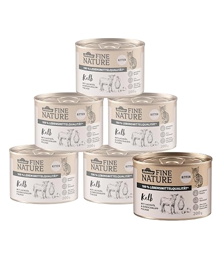 Dehner Fine Nature Gato Forro Kitten, Calidad de Vida, Ternera, 6 x 200 g (1200 g)