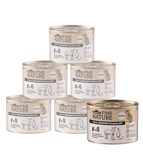Dehner Fine Nature Gato Forro Kitten, Calidad de Vida, Ternera, 6 x 200 g (1200 g)