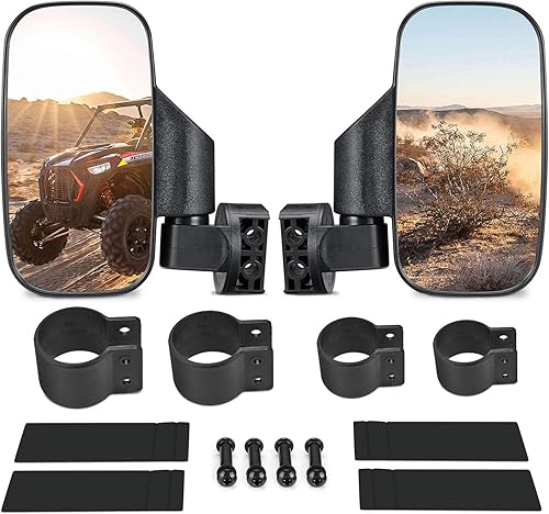 Espejos laterales UTV con jaula de barra antivuelco de 1.75 a 2 pulgadas, espejos UTV, espejo RZR ajustable de 360 grados, compatible con Polaris