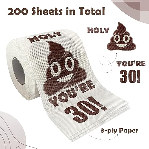 Miniatura 5 de Regalos de feliz cumpleaños 30, rollo de papel higiénico divertido de 3 capas, papel higiénico impreso Holy Poop You're 30, regalo de bromas y
