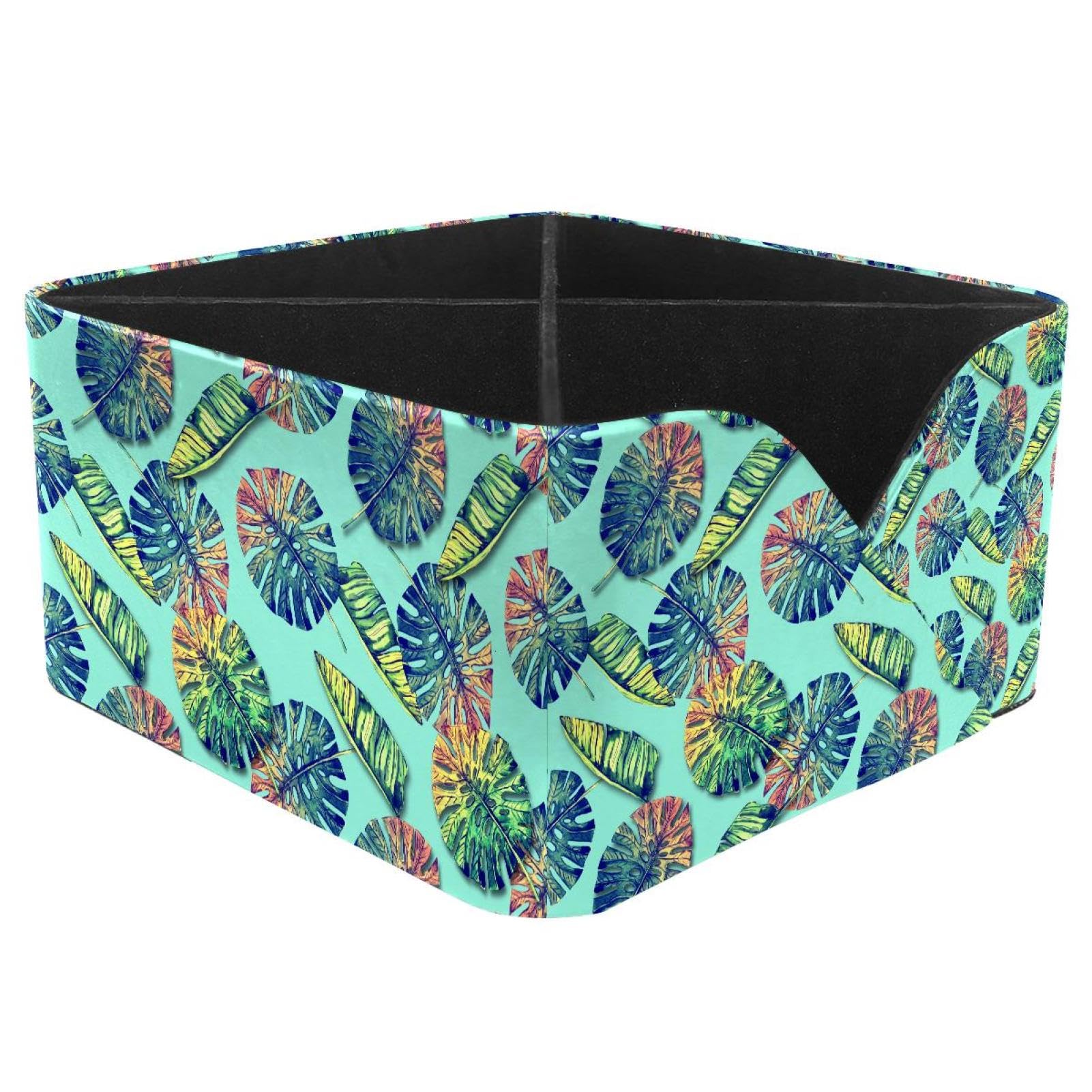 KengjuTesu Beautiful Tropical Jungle Palm Floral Pattern Desktop Organizer Pen Holder, Rectangular Pencil Cup for Office, Study and Makeup Stations