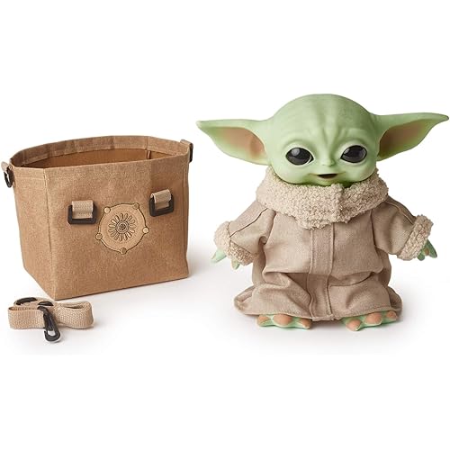 Star Wars Grogu Plush Toy, 11-in The Child from The Mandalorian, Collectible Stuffed Character with Carrying Satchel for Movie Fans, Ages 3 Years and Older