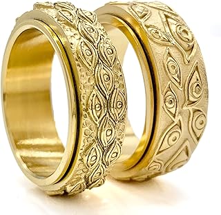 JHype Fidget Spinner Ring Set of 2 Eye Rotating Waterproof Gold Stainless Steel Fidgeting Spin Ring (12)
