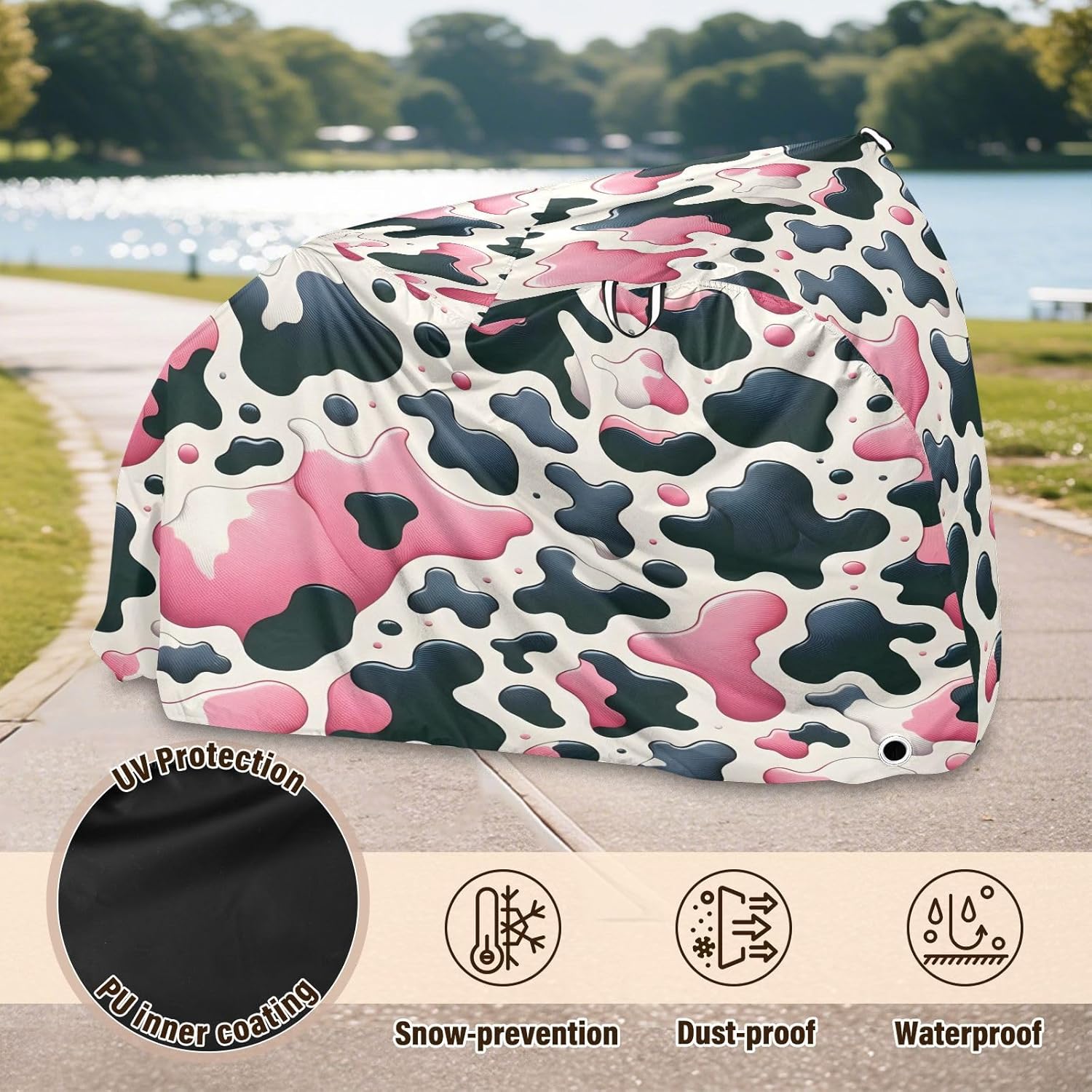ALAZA Pink & Black Cow Prints Bike Cover Waterproof Outdoor Ebike Bicycle Covers Tarp Protection for 1/2 Bikes, Sun UV Dust Wind Proof