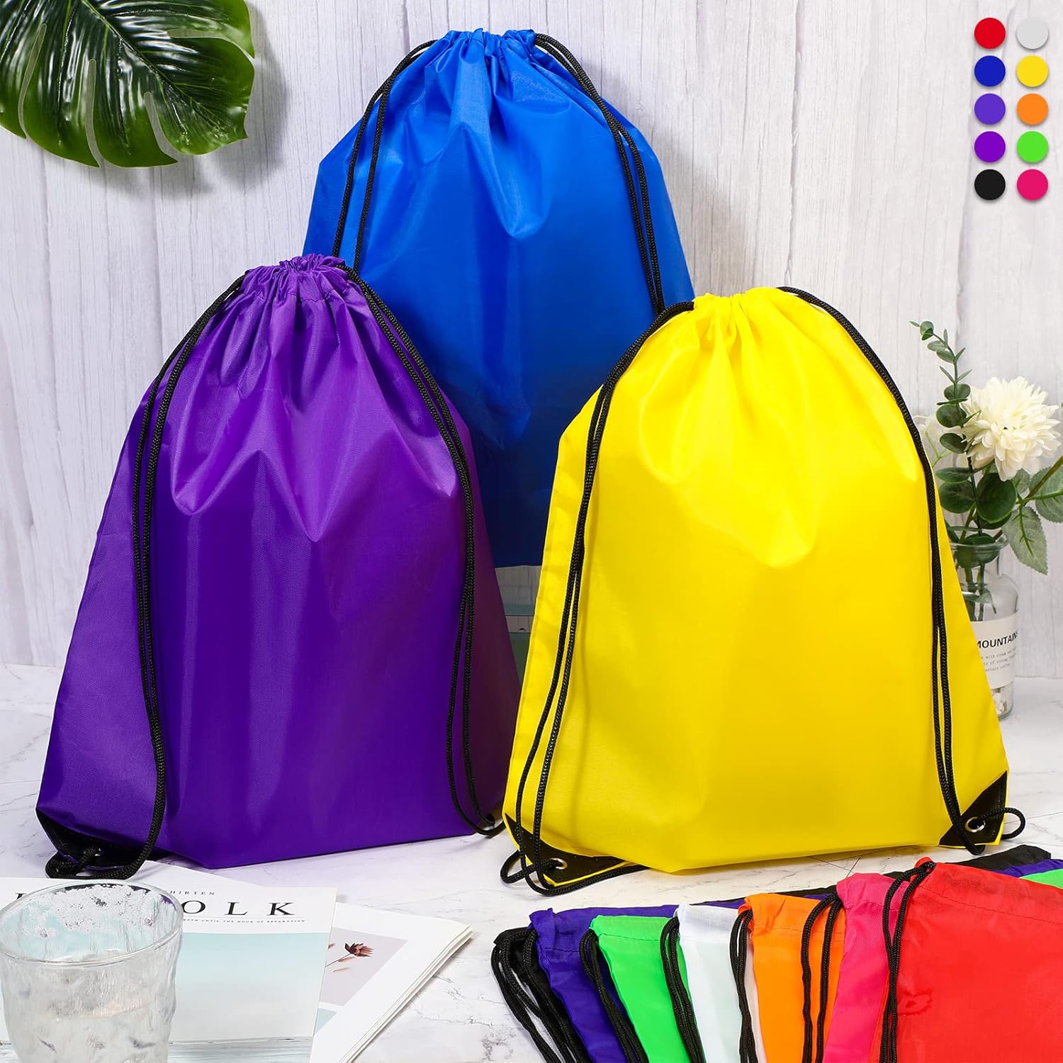 Sieral 150 Pcs Drawstring Backpack Bulk Polyester Drawstring Bags Cinch Sack Sackpack for Gym Sport Women Men 10 Colors