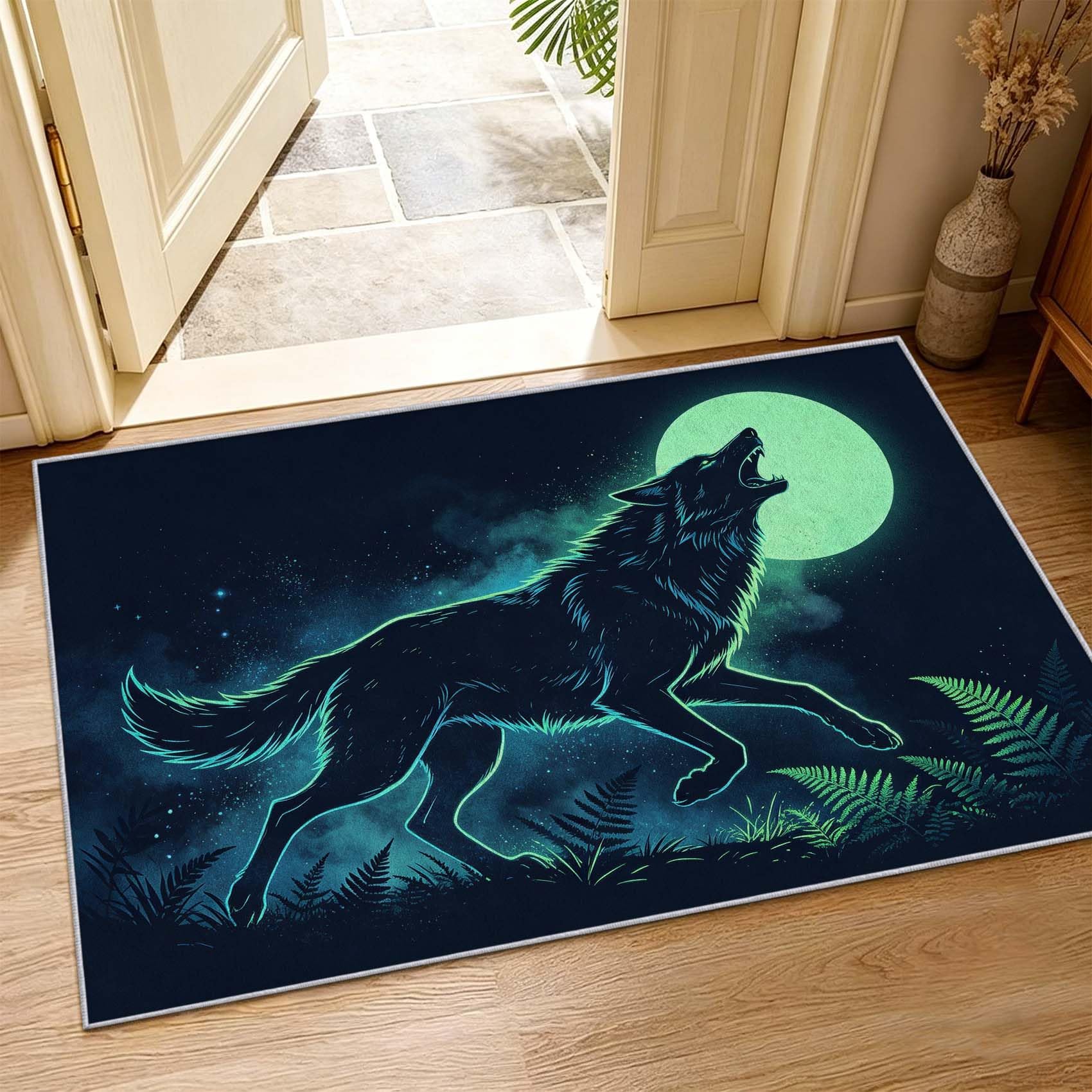 Tapis de Salon Loup 3D, 120x170 cm, Doux Poils Courts