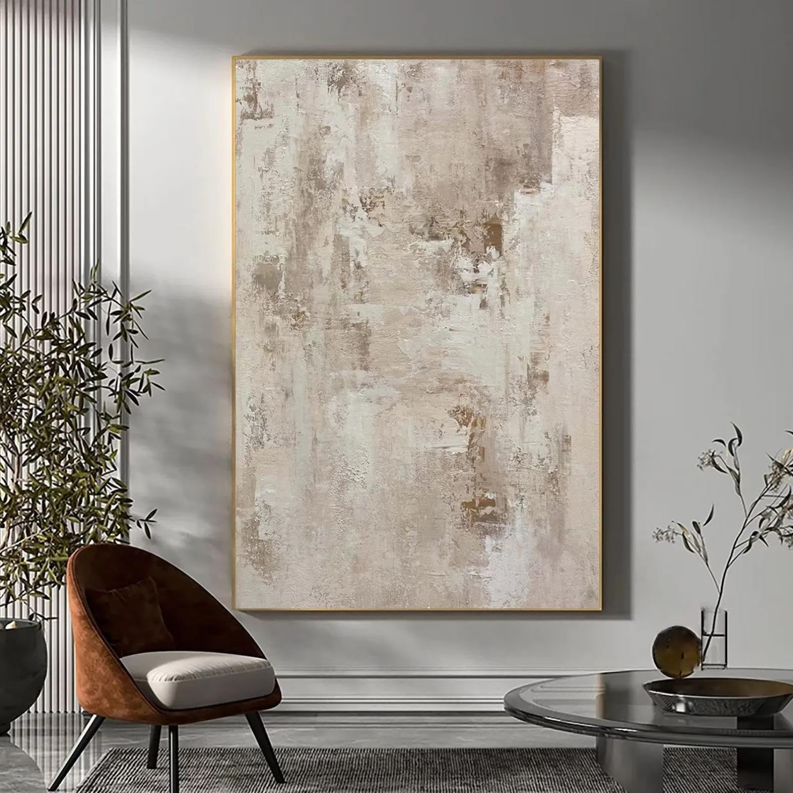 HYFBH Framed Canvas Prints Wall Art Abstract Painting On Canvas Art Large Original Beige Canvas Painting Wall Art Boho Home Decor 80x123cm/31x48inch With-Gold-Framed