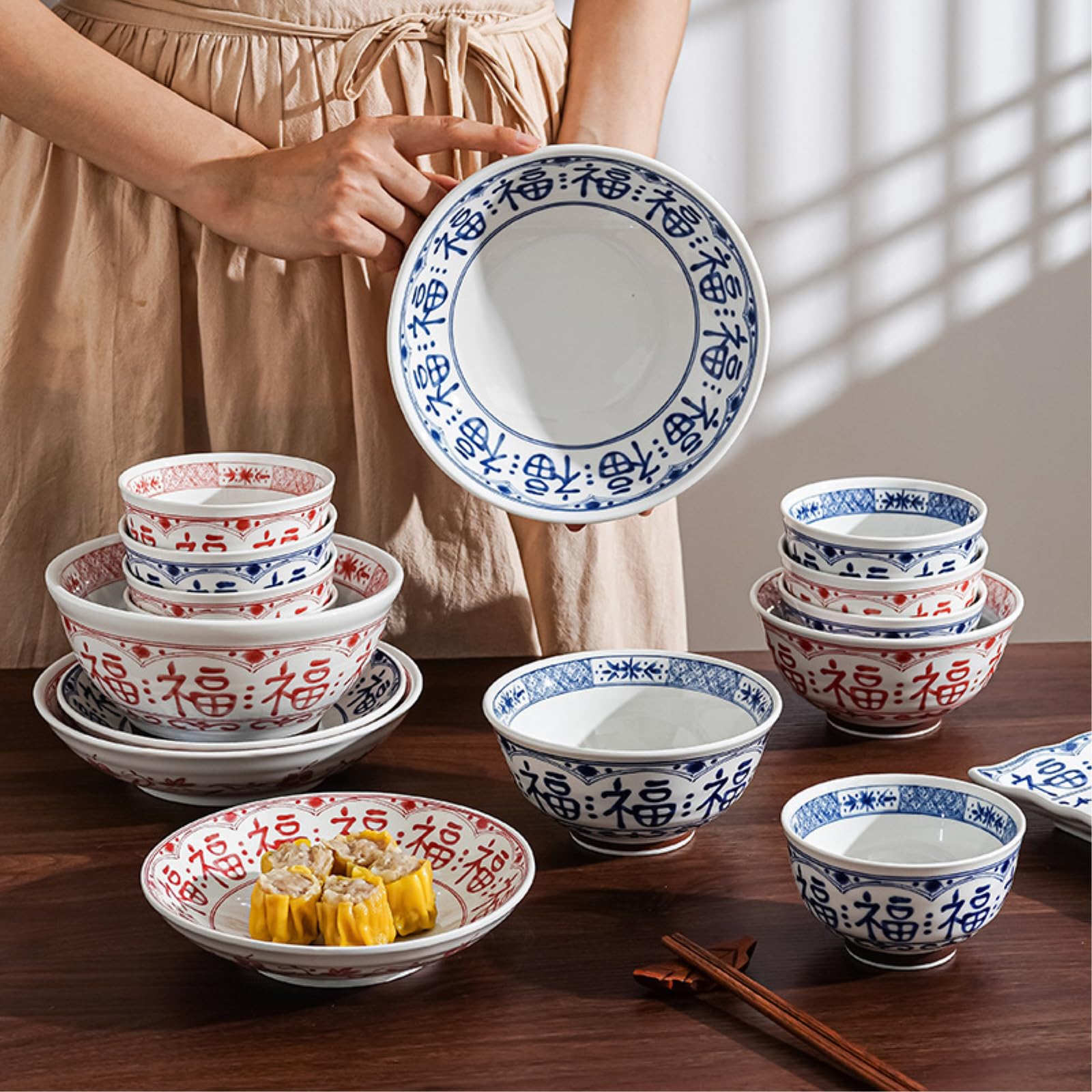 Unterglasur-Schüssel-Set, Keramik, Lamian-Nudeln, 30,5 cm, Doppelohr-Stein, Suppenschüssel / Duofuhong