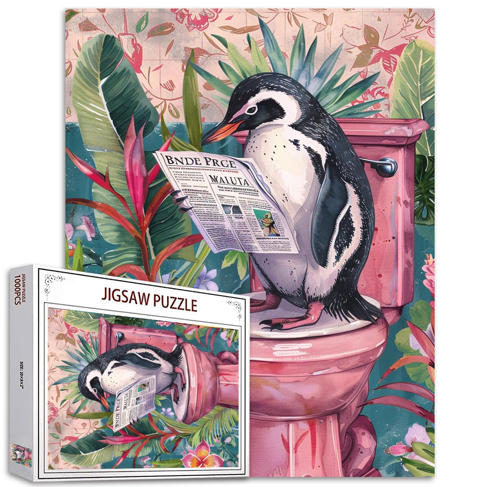 Tucocoo 1000 Stück Pinguin Puzzle auf der Toilette für Erwachsene, lustige Tiere, Zeitungen, Basteln, Puzzles für Heimdekoration, Geschenke, perfektes Familienpuzzle