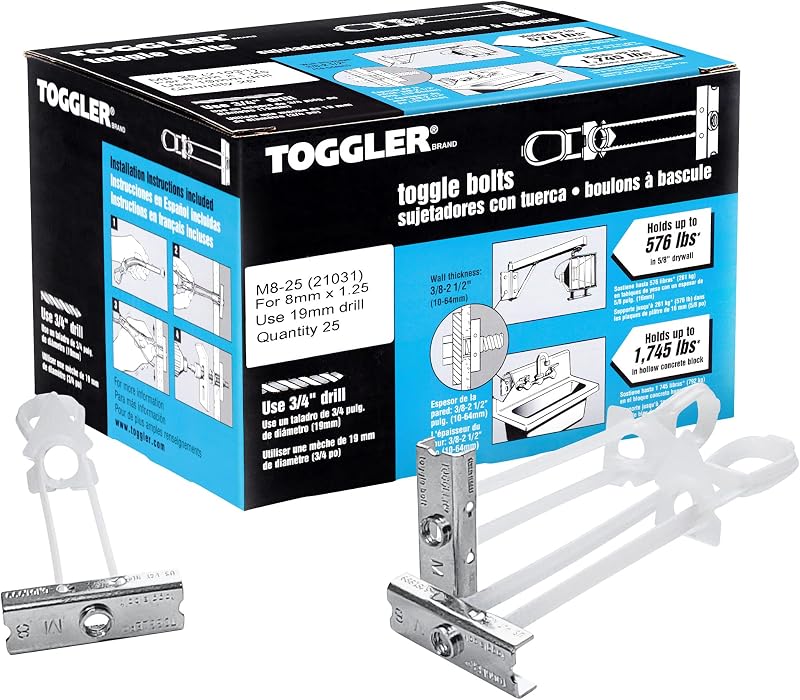 TOGGLER SNAPTOGGLE BM8 Anclajes de palanca para sujetadores M8, paquete de 50 | Anclajes de palanca de aleación de zinc para paredes huecas. Se adapta a sujetadores M8 (8 mm) con un rango de agarre de 3/8"–2-1/2". Hecho en EE.UU.