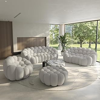 - Bubble Couch for Living Room, Bubble Sofa Curved Couch Set, Comfy Upholstered Floor Sofa, Mesh Fabric 3D Honeycomb Shape Modern Couches for Living Room, Apartment (Light Grey, 98+78+49+41")