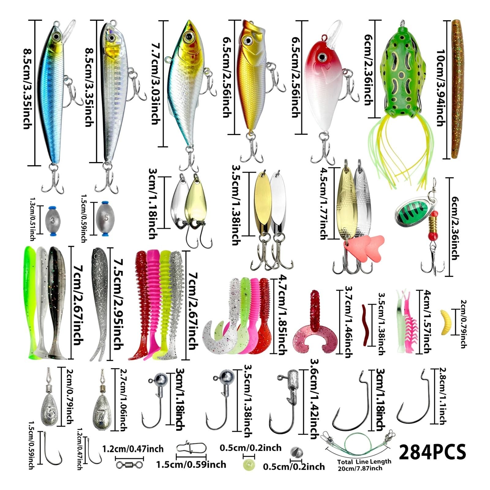 Kit de señuelos de Pesca de 78/122/284 Piezas for Aparejos de Cebo de Superficie, Kit de Aparejos for lubina, Trucha, salmón, Accesorios de Pesca para Agua Salada, Trucha