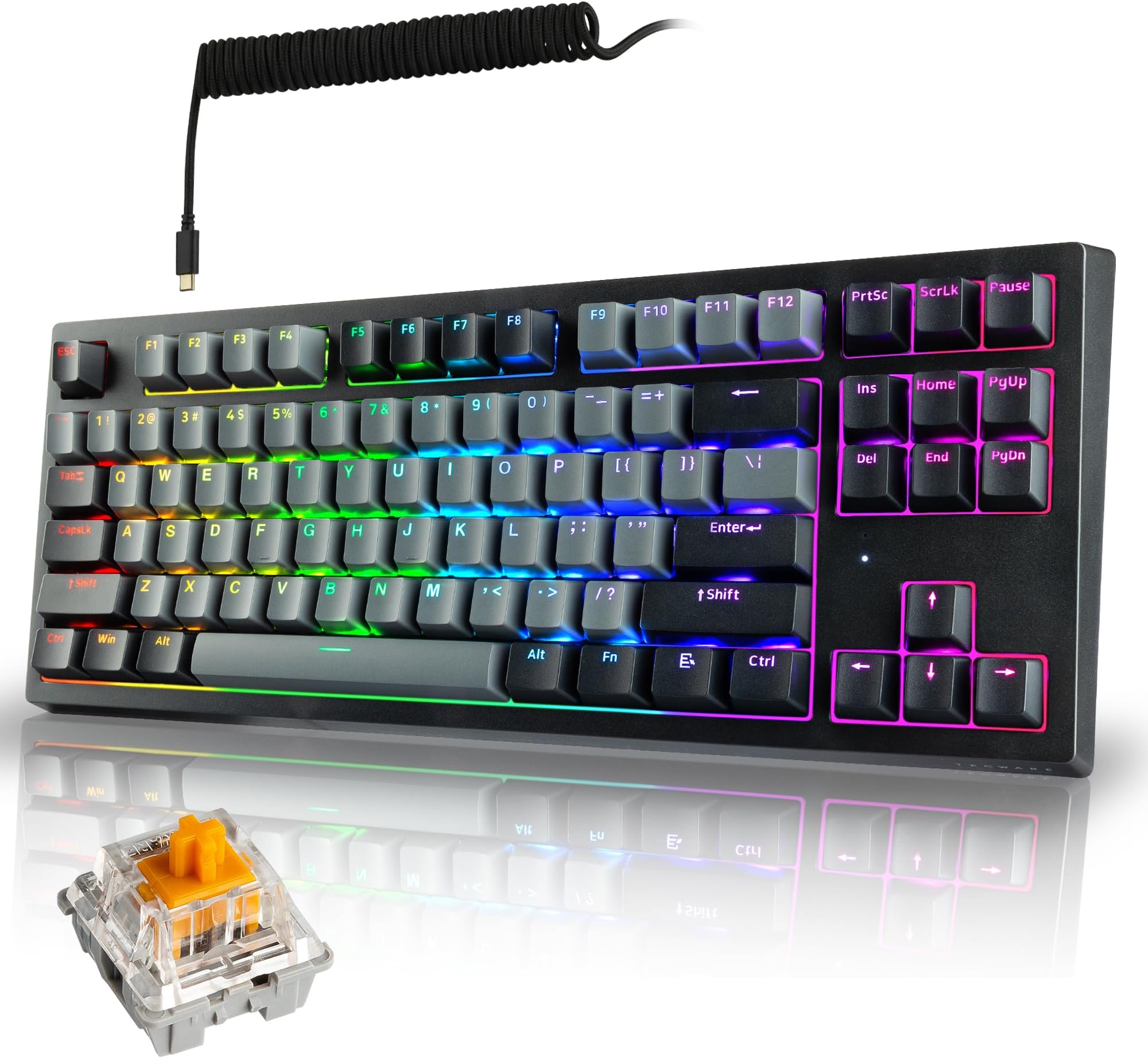 ELITE Phantom+ 87-Key RGB Wireless / BT5.0 Mechanical Keyboard (Black) Wraith Orange Switch (Prelubed, 45g Tactile) Per Key Color and Lighting (TWKB-PE87PZT-BKWOR)