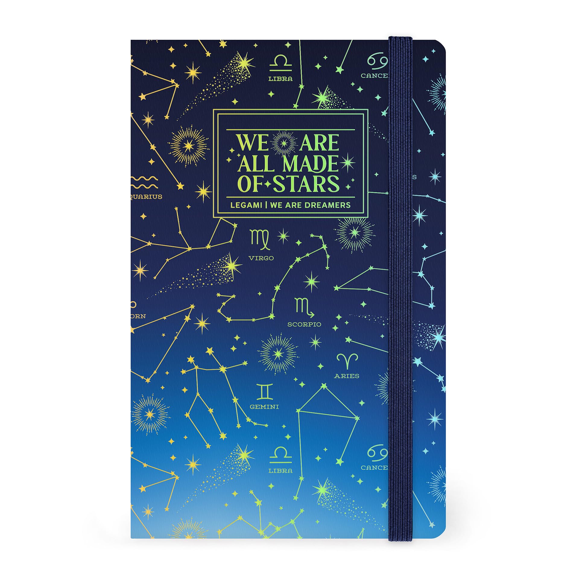 Legami - Medium Lined Notebook, Stars, 164 Pages, Final Pocket, Last 24 Detachable Pages, Elastic Closure, Rounded Corners, in FSC Certified Paper, 13 x 21 cm