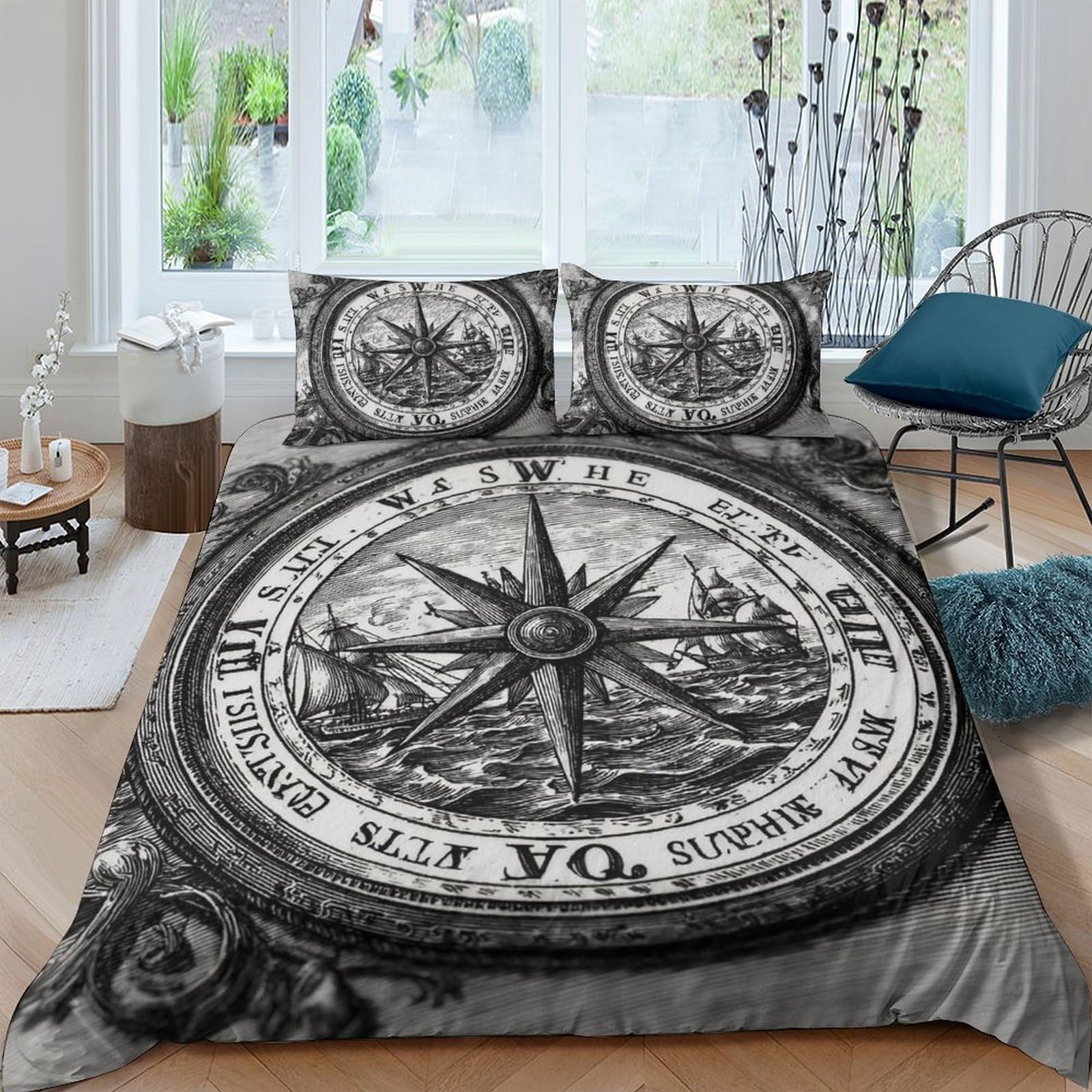 Ctjqhvkz Style-2 3D Printed Vintage Compass Fitted Sheet Microfiber Soft Breathable Nautical Map Bed Cover For Bedroom Guest Room Decor Single（135X200cm）