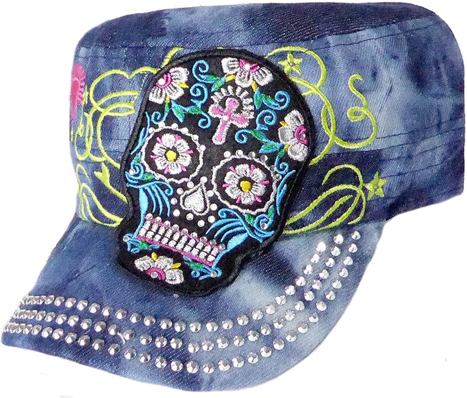 Sugar Skull Rhinestone Cadet Hat Adult