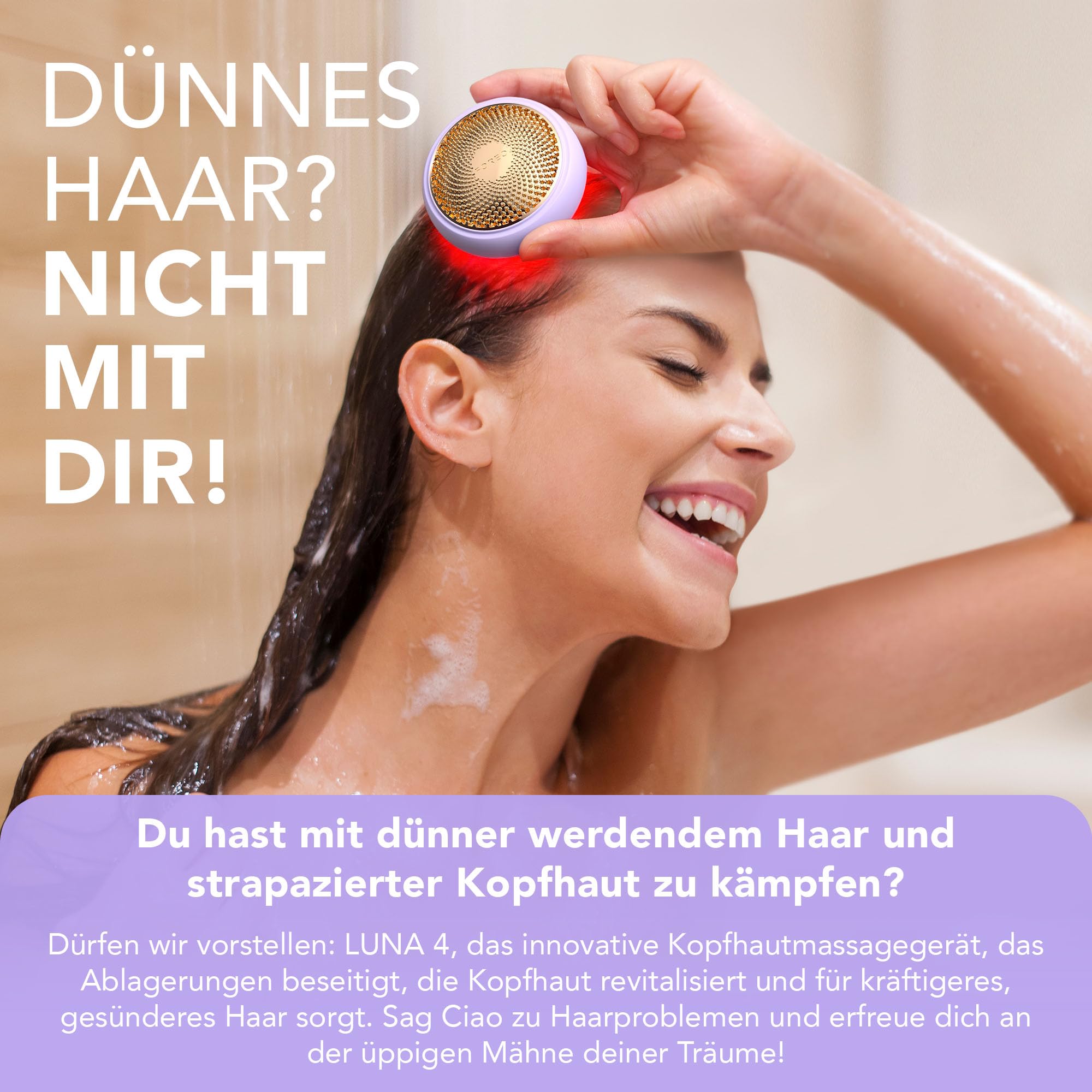 FOREO LUNA 4 Hair & Dual-Peptide Scalp Serum Bundle – 2-in-1 Kopfhaut Massagebürste mit Serum aus Centella- und Portulaca-Extrakten gegen Haarwachstum, Verdickung und Haarausfall – 60 ml