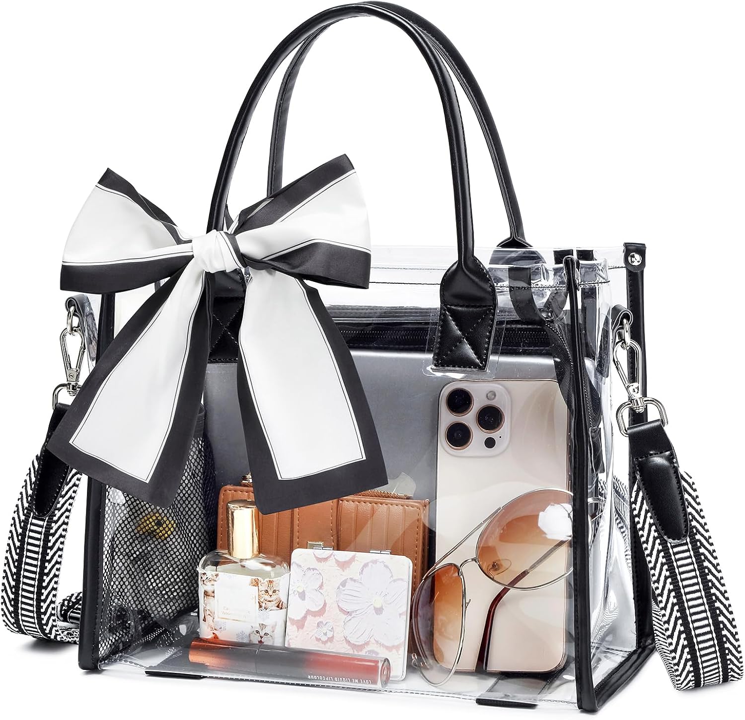 Clear Tote Bag Stadium Events Transparent Clear Purse for Women Thick PVC Shoulder Bag with Guitar Strap for Concert