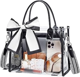 ASKSKY Clear Tote Bag Stadium Events Transparent Clear Purse for Women Thick PVC Shoulder Bag with Guitar Strap for Concert