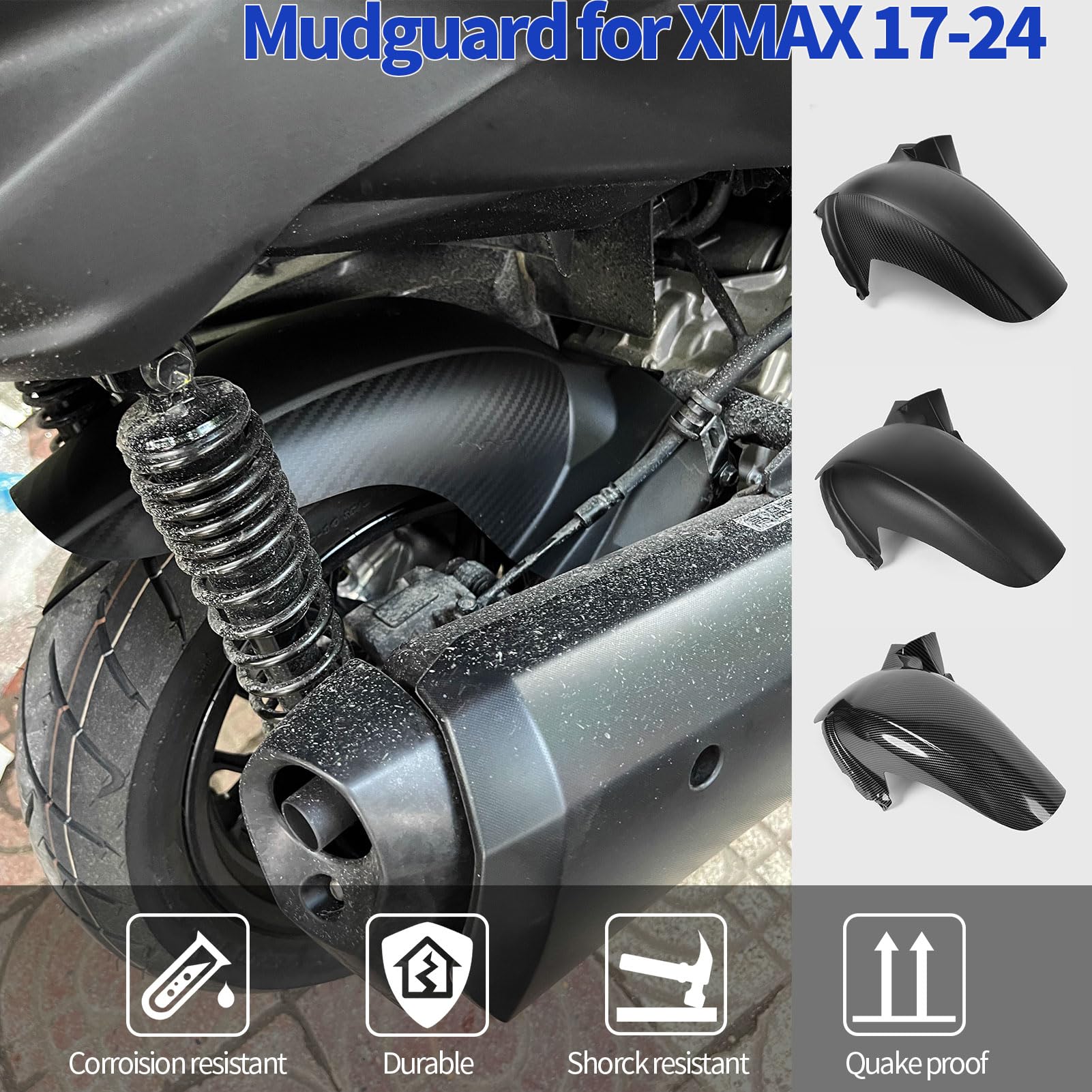 WOOGA moto parafango posteriore parafango parafango ruota Hugger paraspruzzi copertura for YA&MA&HA XMAX300 X-MAX-300 Accessori 2017 2018 2019 2020 2021 2022 2023 2024 (Aspetto in carbonio)