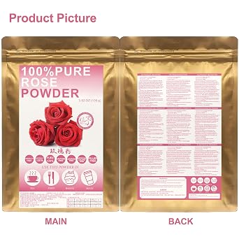 100% Natural Pure Rose Powder 100g/3.52oz Edible Rose Petal Powder for Cooking & Baking - Natural Powdered Organic Rose Petals for DIY Face Masks, Skin & Hair Care Products