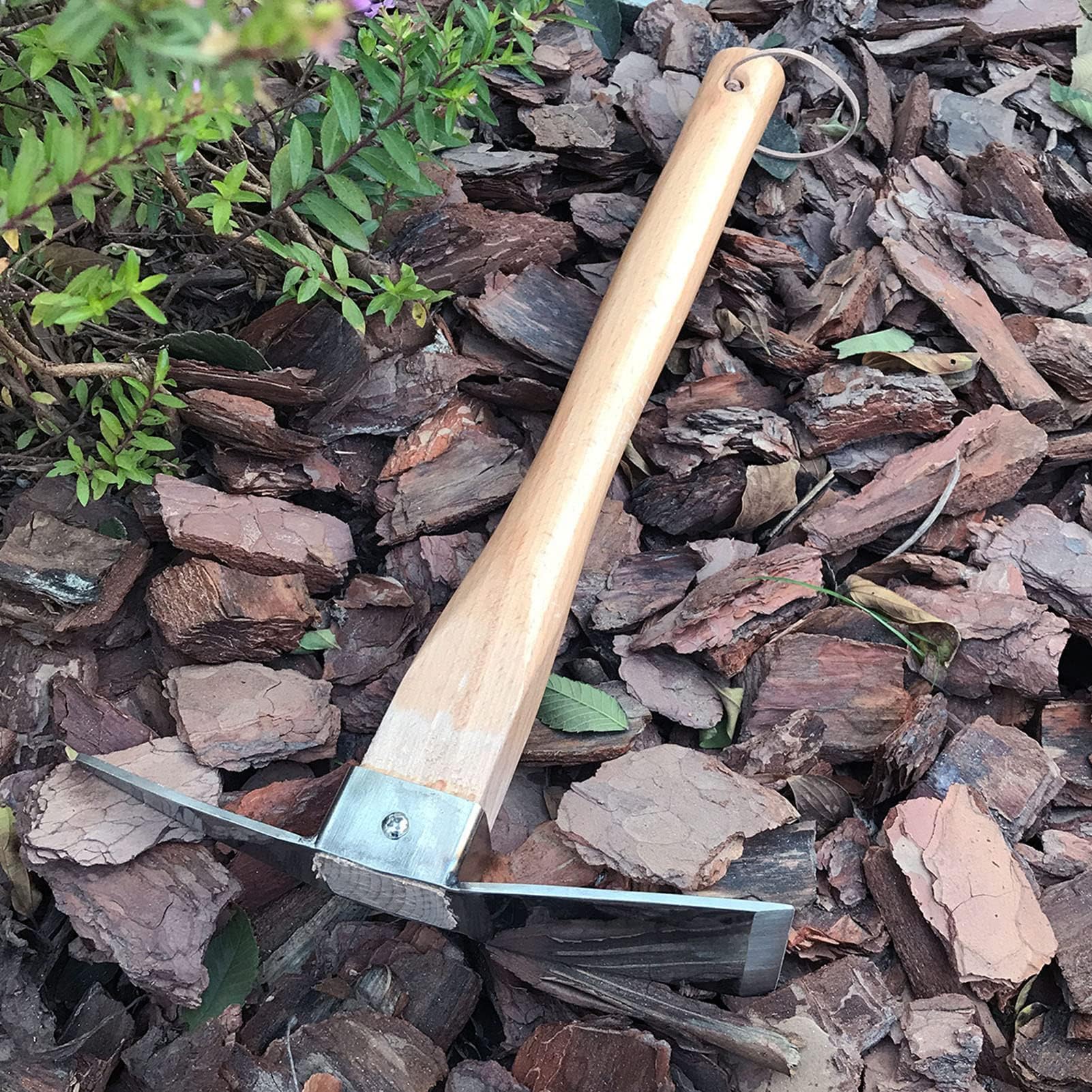 Houe de jardinage en acier inoxydable avec manche en bois, outil de cultivateur manuel pour ameublir le sol