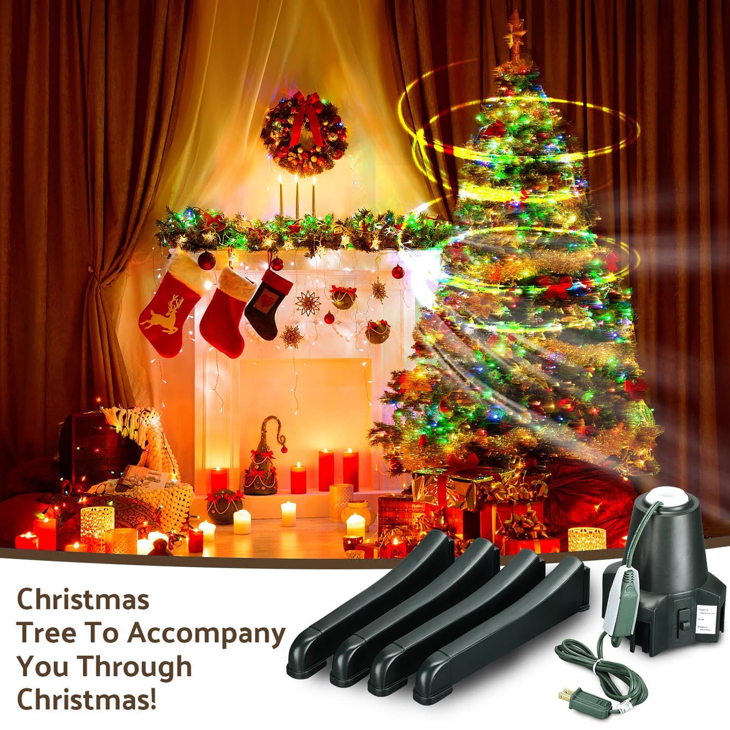 Amazon.co.jp: 電動360度回転クリスマスツリースタンド、調節可能な