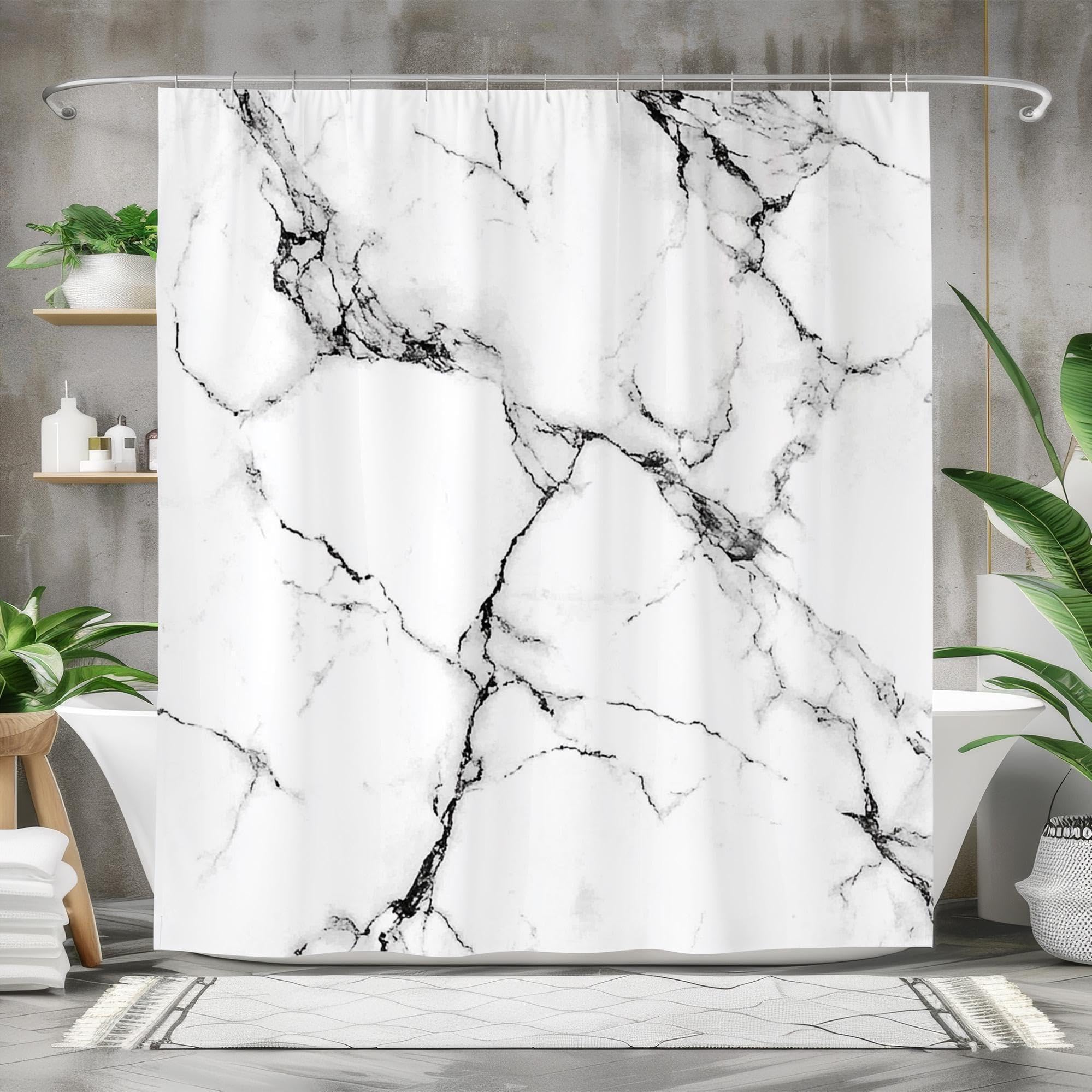 AUWUUA Marble Bathroom Shower Curtain 39X79in/100x200cm Black and White Modern Elegant Minimalist Style Bath Curtain, Machine Washable Waterproof Fabric Bathtubs Curtains for Shower Stall Hotel