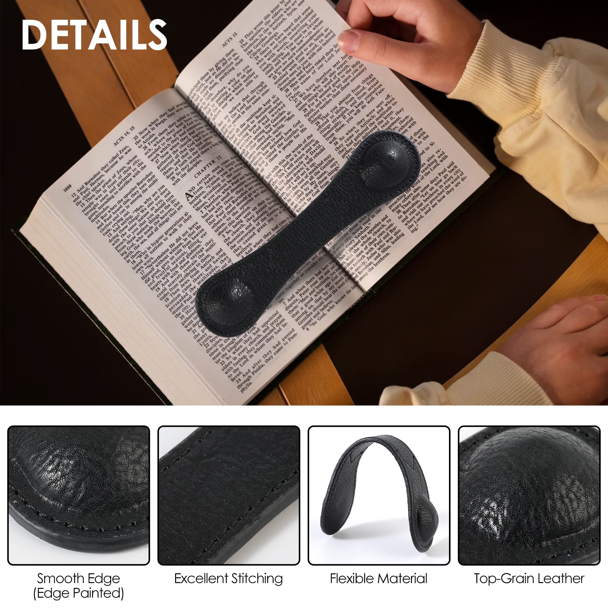 KINIVA Leather Weighted Bookmarks Book Weight Page Holder for Reading,Book Open Holder for Kids Adult,Gifts for Reader (01 Black) - Image 2
