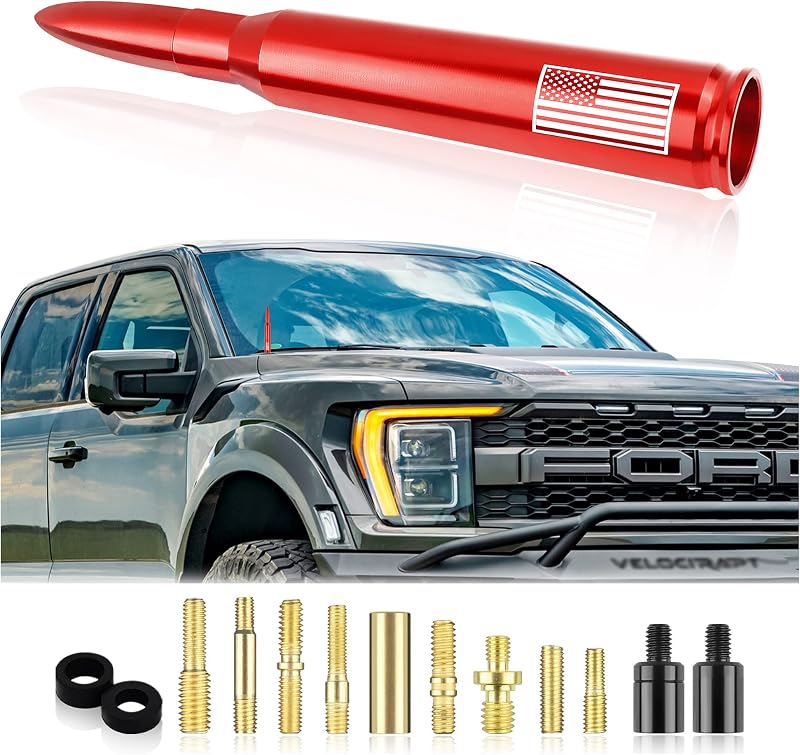 Antena Automotiva Bullet para Rádio com Bandeira Americana Junecarp Vermelha para Jeep, Dodge, GMC, Chevrolet, Ford e Toyota