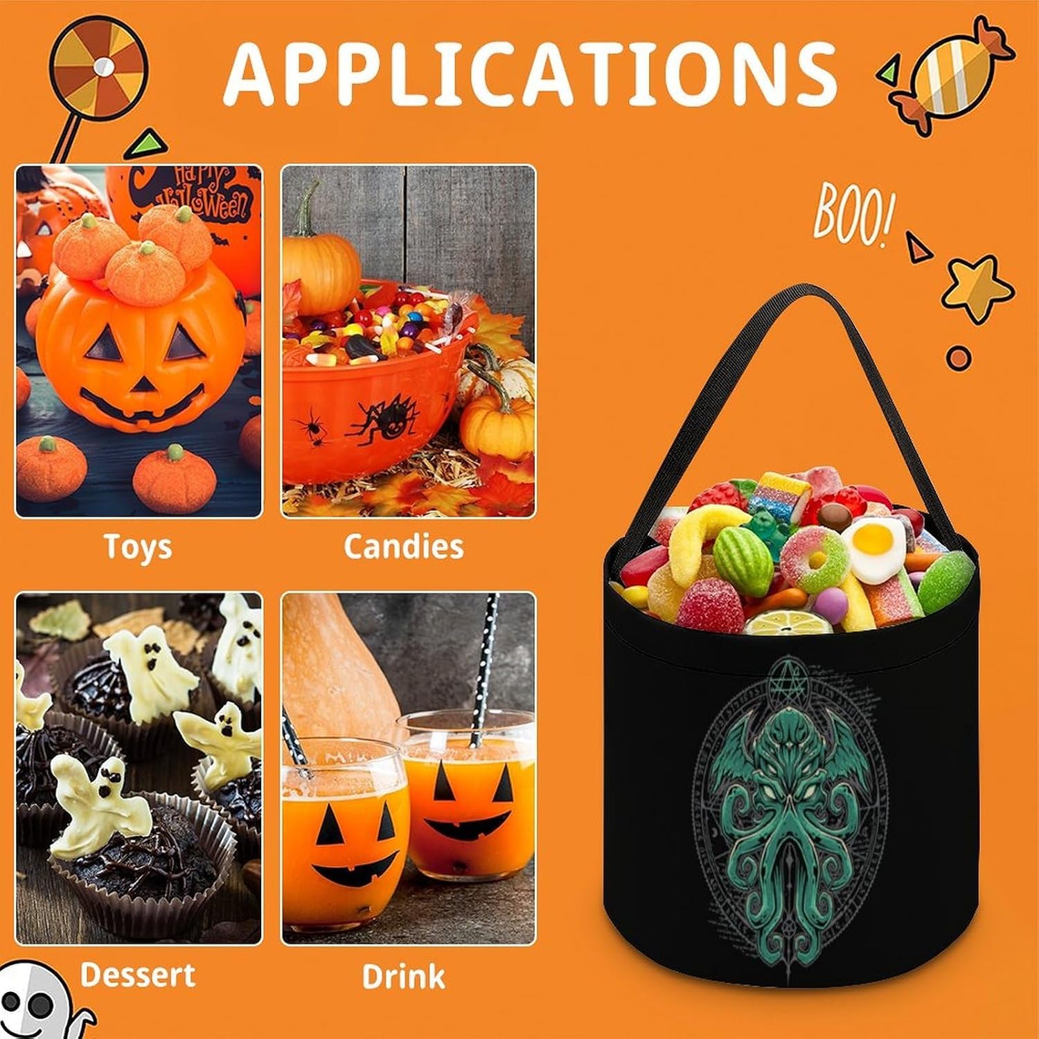 Cthulhues Halloween Treat Bag Reusable Candy Basket Tote Goody Bags Gift Party