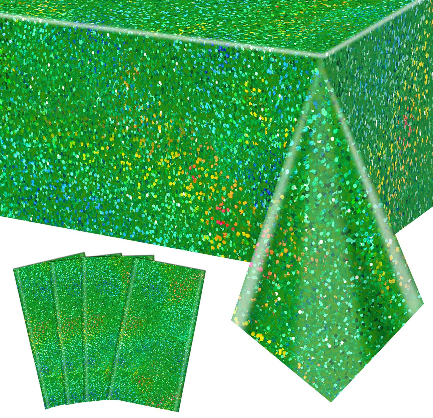 4Pcs Green Holographic Tablecloths Rectangular Green Iridescent Tablecloth Shimmer Metallic Table Covers for St. Patrick's Day Birthday Christmas Witch Theme Party, 54x108Inch-picture-30