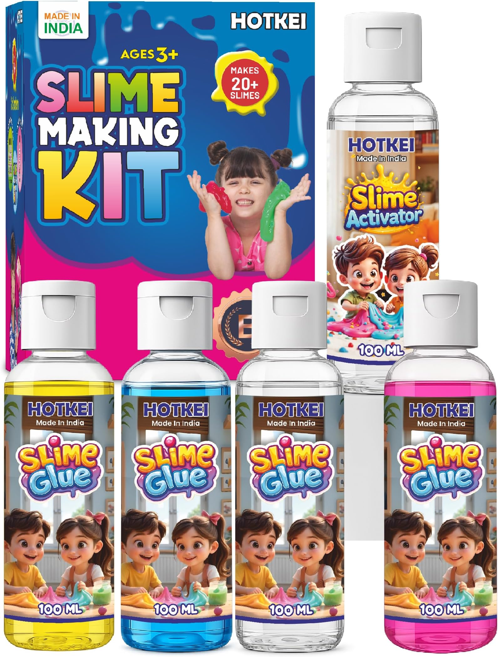 HOTKEI (Make 20+ Slimes) Multicolor Fruit Scented DIY Slime Making Kit Art Craft Set Jelly Putty Making Activator Glue Toys Birthday Gift Set for Boys Girls Kids 3 to 10 Years