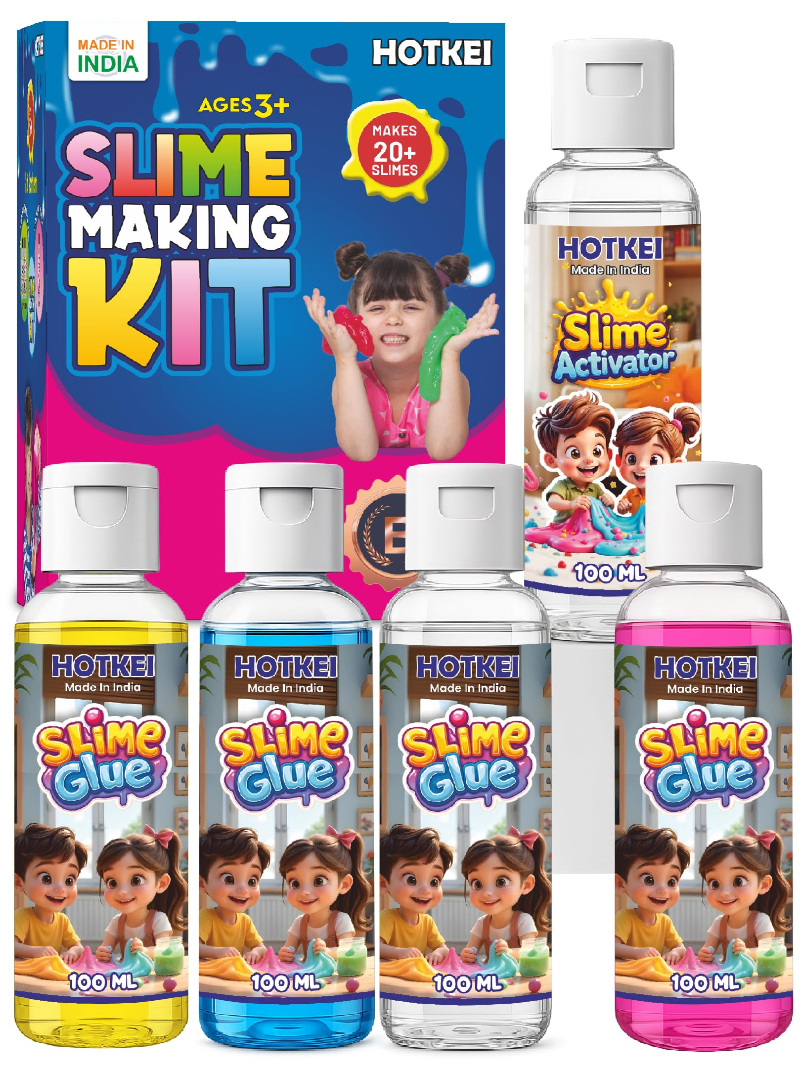 HOTKEI (Make 20+ Slimes) Multicolor Fruit Scented DIY Slime Making Kit Art Craft Set Jelly Putty Making Activator Glue Toys Birthday Gift Set for Boys Girls Kids 3 to 10 Years