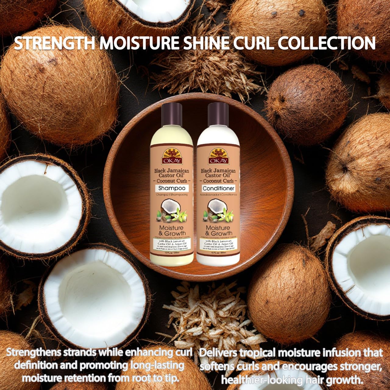 OKAY Black Jamaican Castor Oil & Coconut Curls Hair Care Set, 24 oz