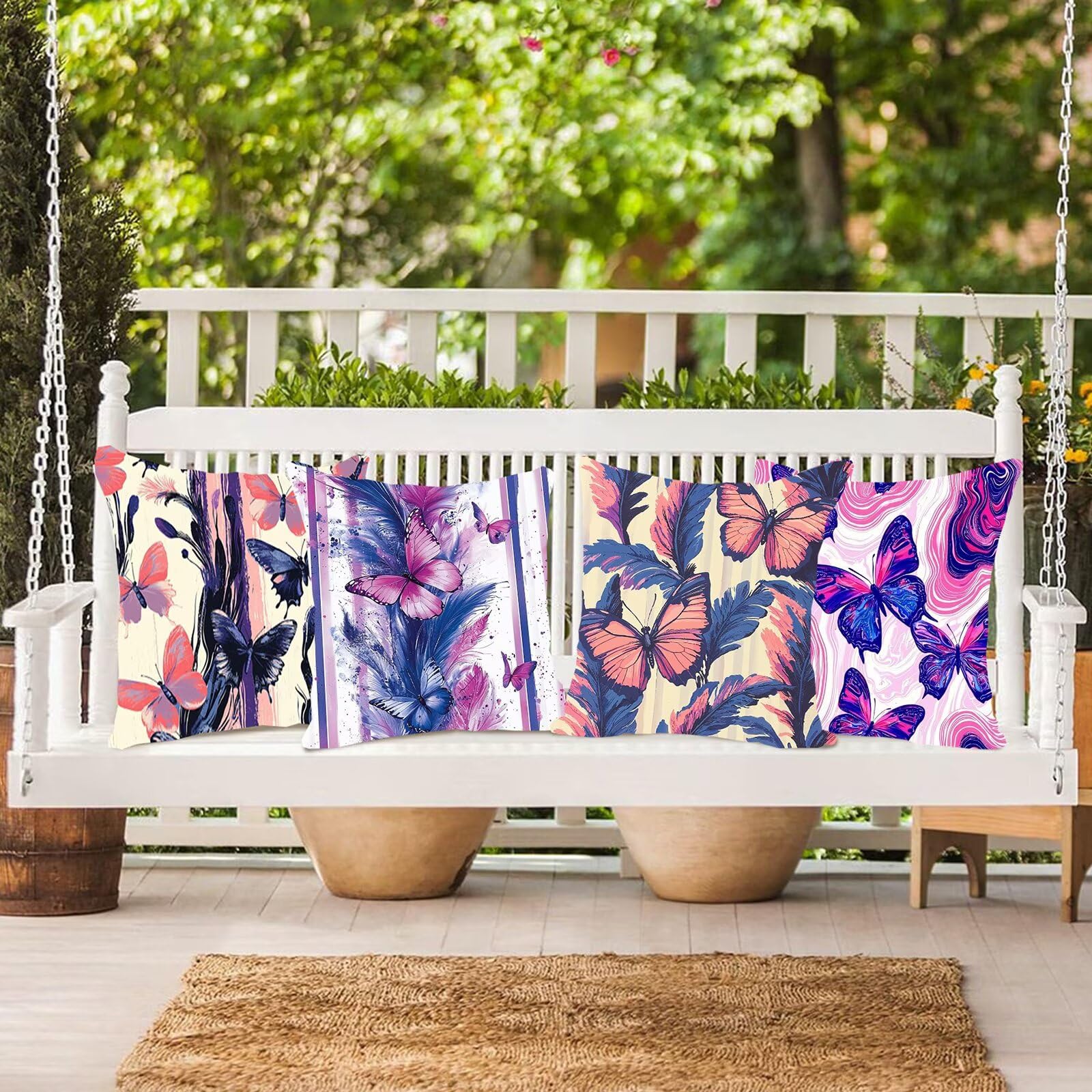 Lot de 4 Housses de Coussin Canapé 60x60cm Décoratives Double Face Taie d'oreiller en Velours Violet Coussin Carré Papillon 1 Taie d'oreiller pour Chambre, Bureau, Salon Canapé Voiture Ferme F0P-623