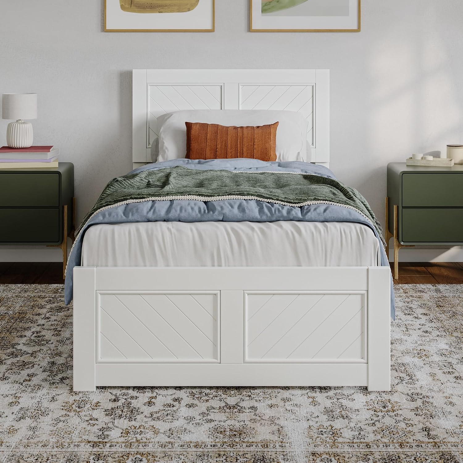 AFI, Berkshire Twin XL Solid Wood Low Profile Platform Bed with Matching Footboard, White
