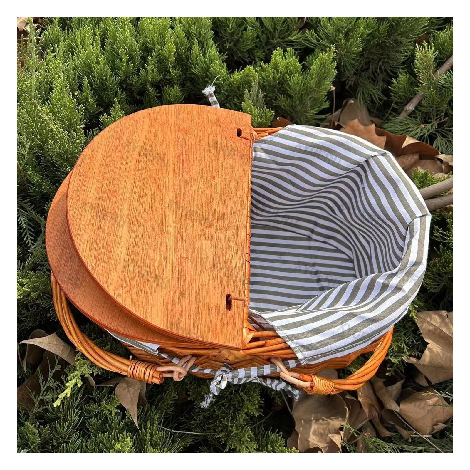 Cesta de picnic de mimbre para aperitivos y frutas, cesta tejida a mano, cesta de flores vintage para barbacoa, actividades al aire libre y reuniones