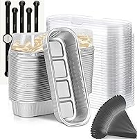 Vista 15 de Mini Moldes para Hornear Pan con Tapas y Cucharas (Paquete de 50, 6.8oz) Moldes Rectangulares de Papel de Aluminio para Hornear Recipientes Bandejas