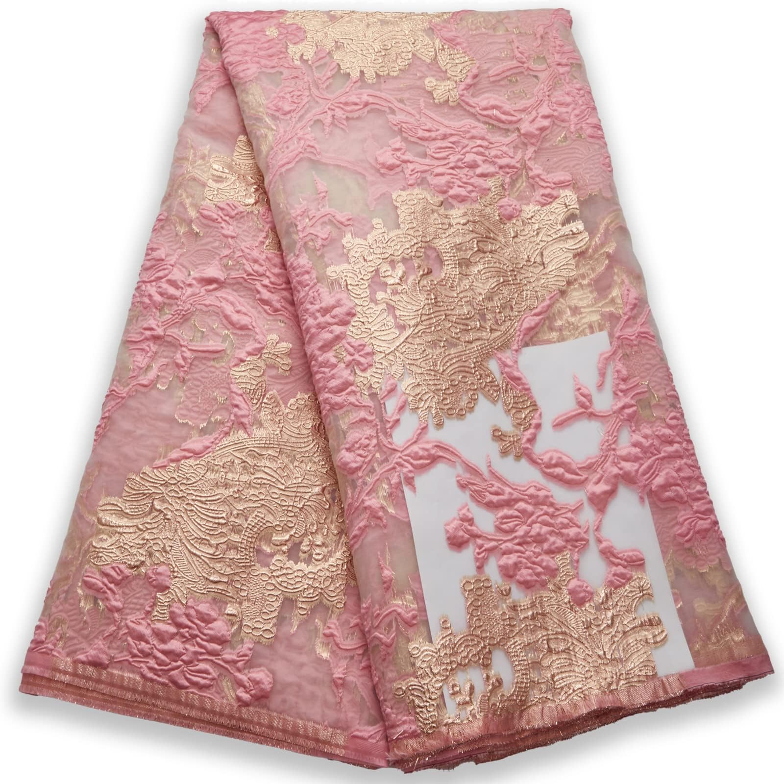African Lace Fabric 5 Yards, French Embroidery Gilding Mesh Organza Lace for Wedding Party Sewing (20782)