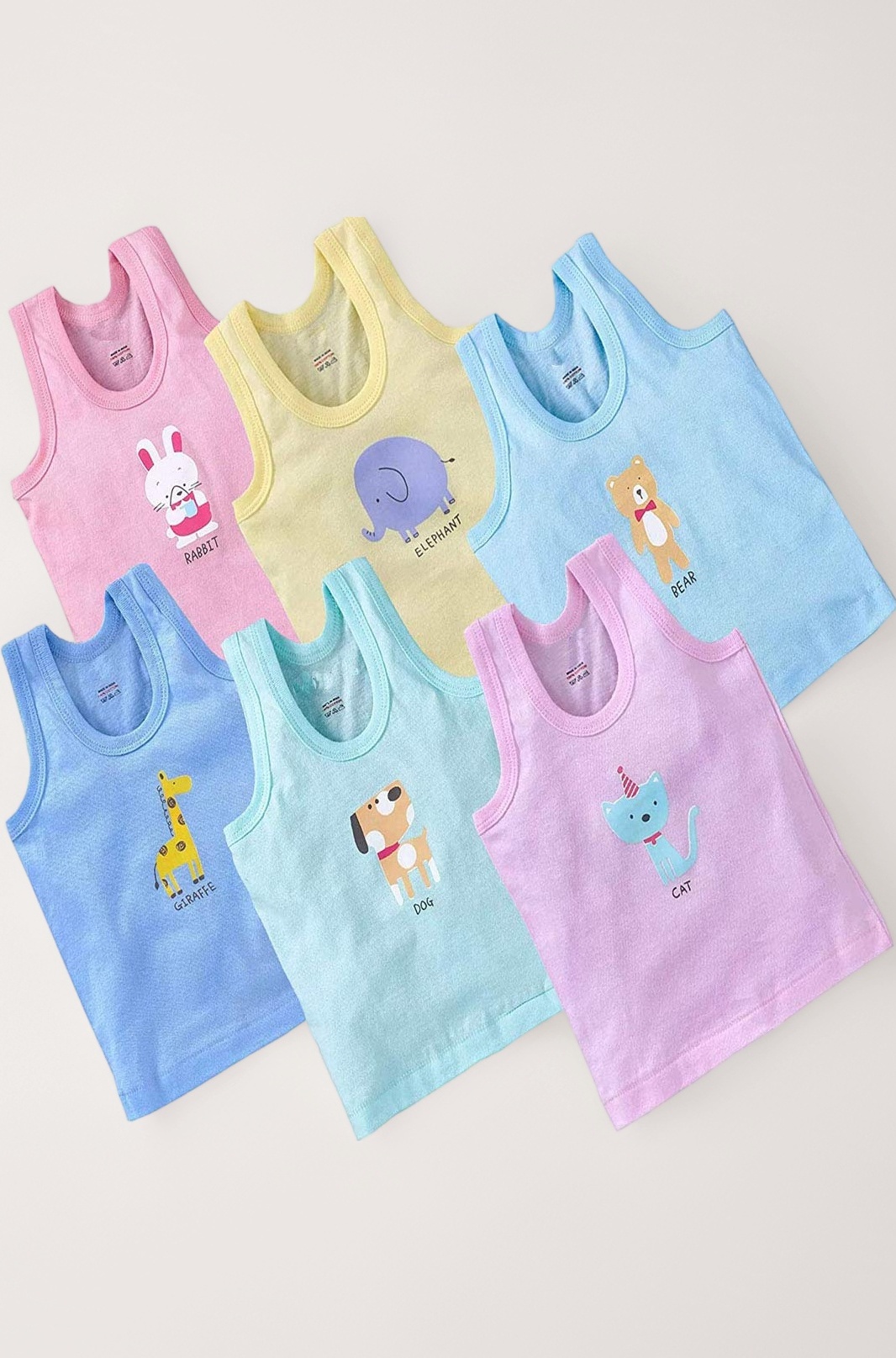 REVOLTEK Printed Vest baniyan Cotton Inner wear for Baby wear Sleeveless Undershirts for Kids Sando ganji Tank-Tops Toddler Girls/Boys Colors Pack of 6
