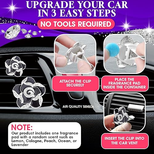 Miniatura 5 de Juego de 2 clips de ventilación para ambientador de automóvil, clips de ventilación de automóvil de camelia, lindos accesorios para el interior de