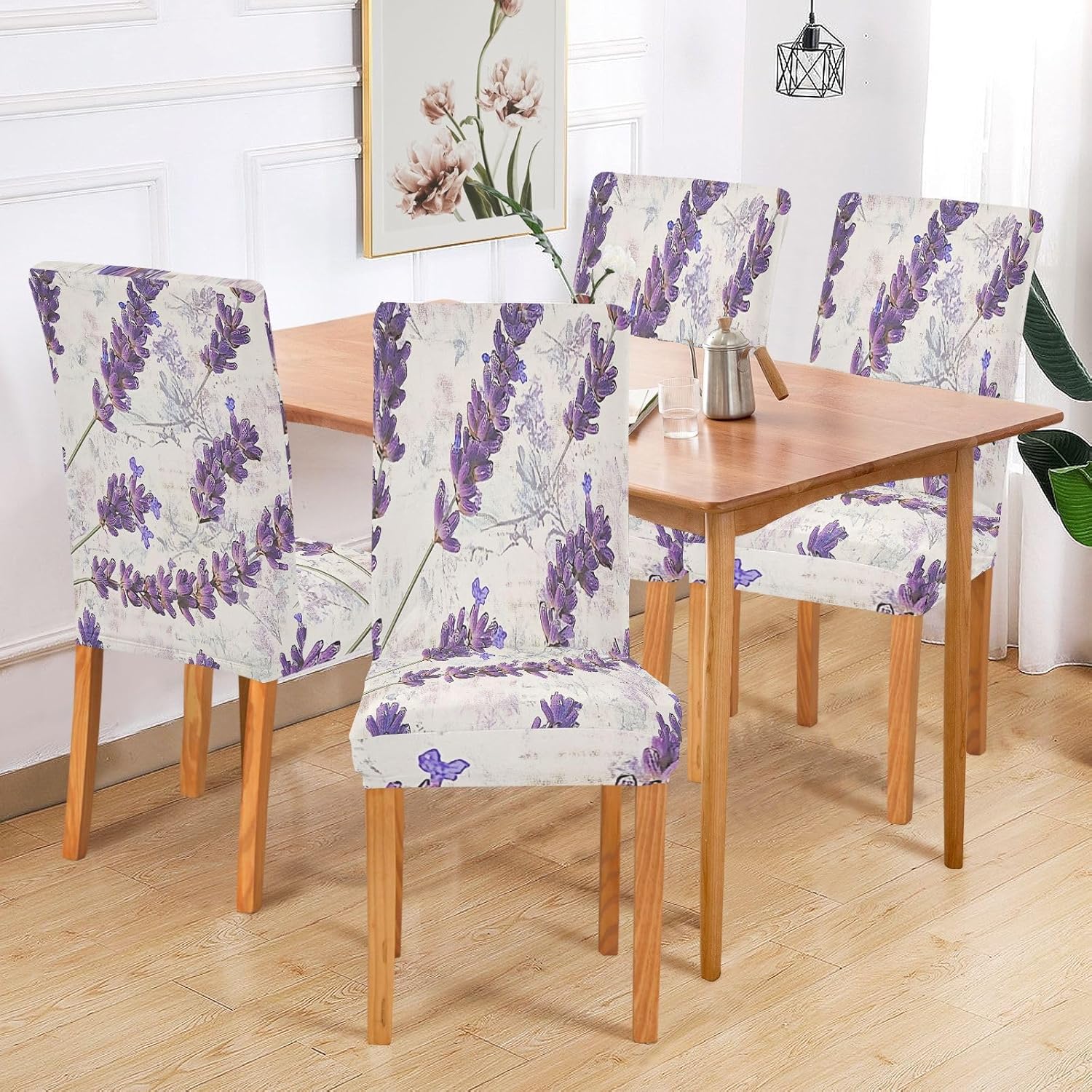 ALAZA Chair Covers for Dining Room, Vintage Beautiful Lavender Stretch Chair Cover Sets Chair Protector Removable Washable for Ktichen Restaurant Hotel