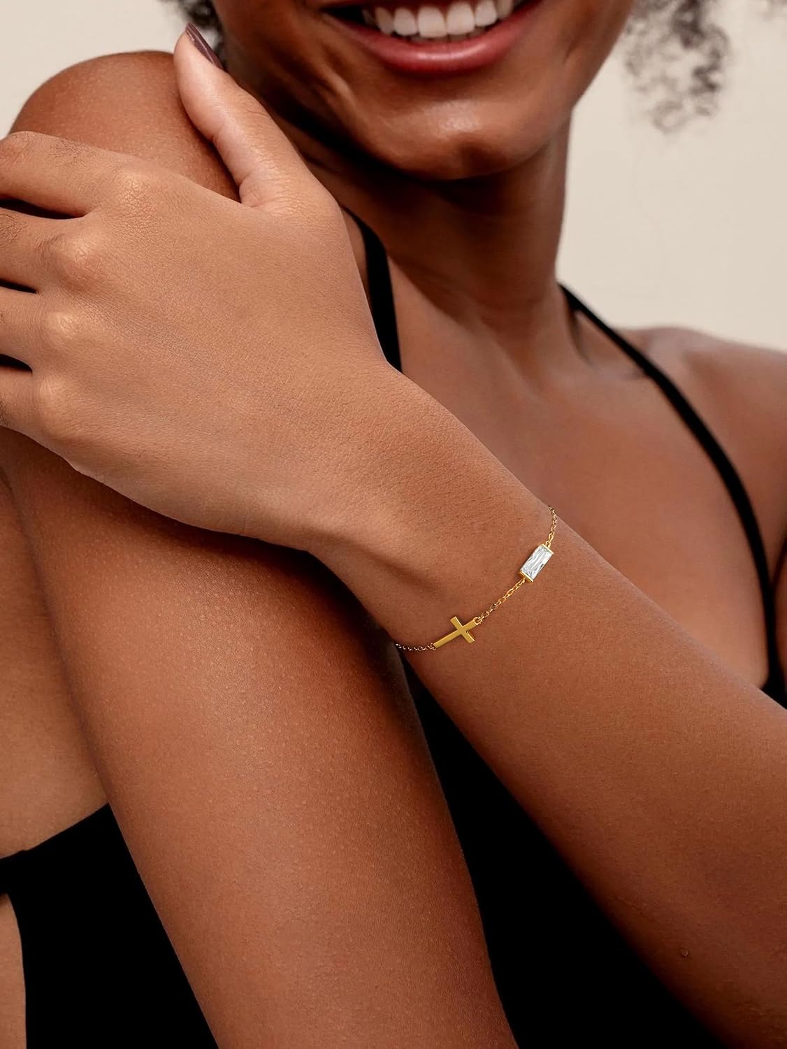 Cross Bracelet for Women with Birthstone Dainty 14k Gold Plated Non Tarnish Dainty Charm Birthstone Bracelet Trendy Stuff Religious Christian Birthday Gifts Jewelry - Image 5