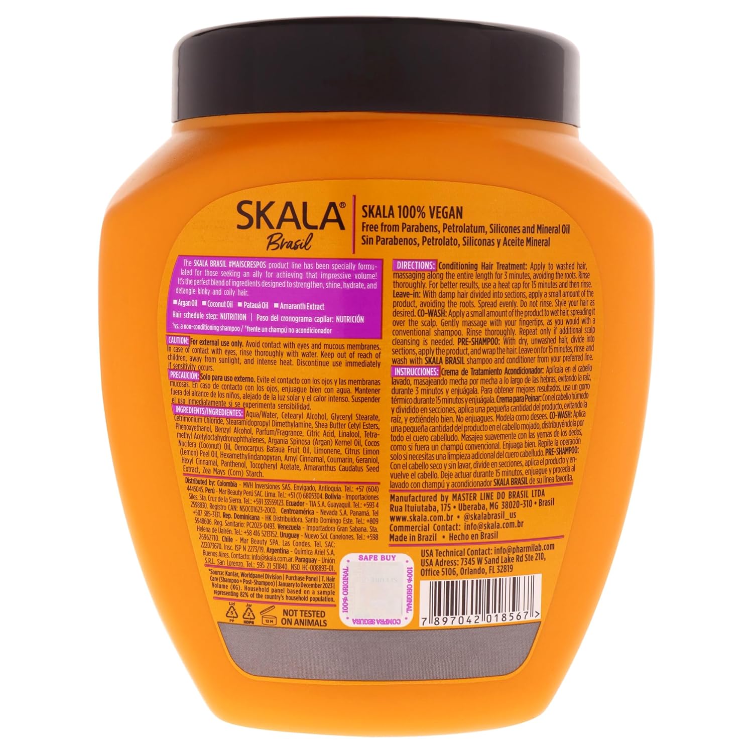 SKALA Mais Crespos 2 in 1 Treatment Cream & Leave In Conditioner for Coily & Kinky Hair, Vegan, Deep Hydration & Detangling Mask, Infused with Argan Oil, Coconut, Patauá & Amaranth Extracts, 1000g