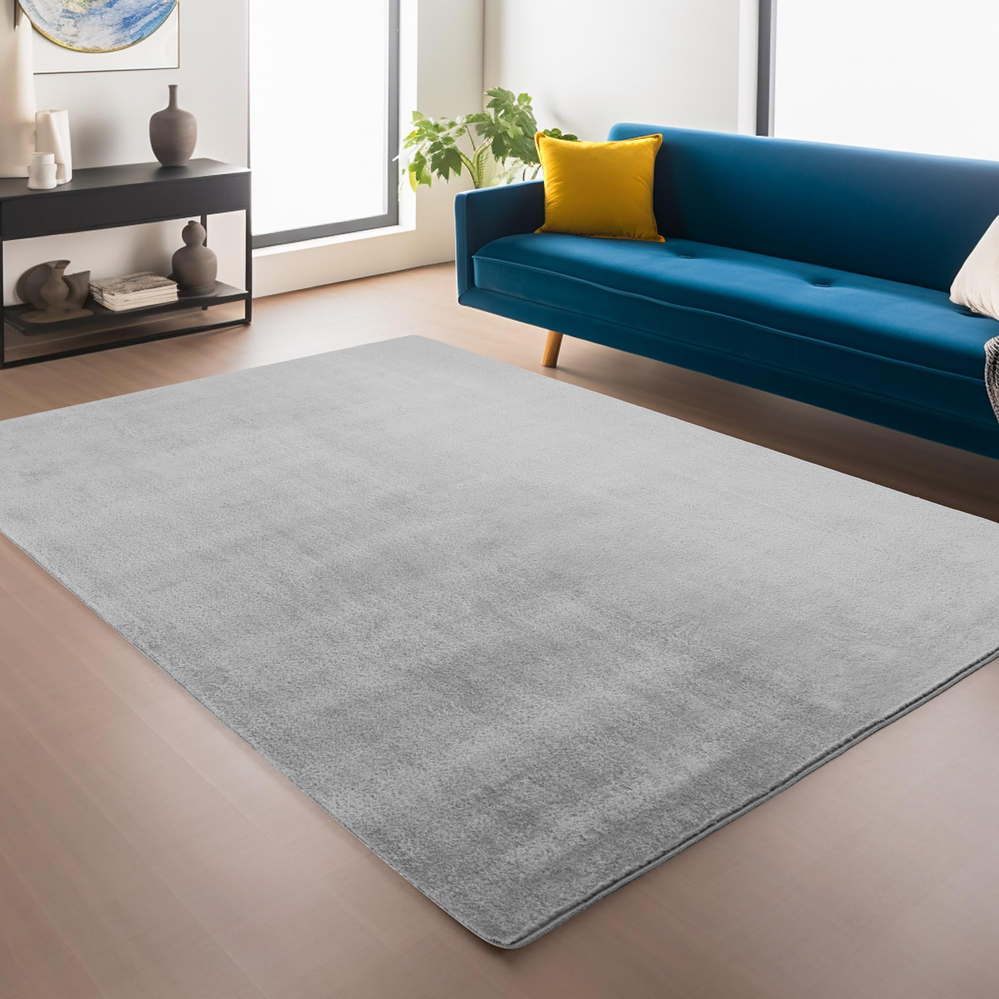 Snuggly Washable Non-Slip Fluffy Living Room Area Rug, Grey, 80x120cm