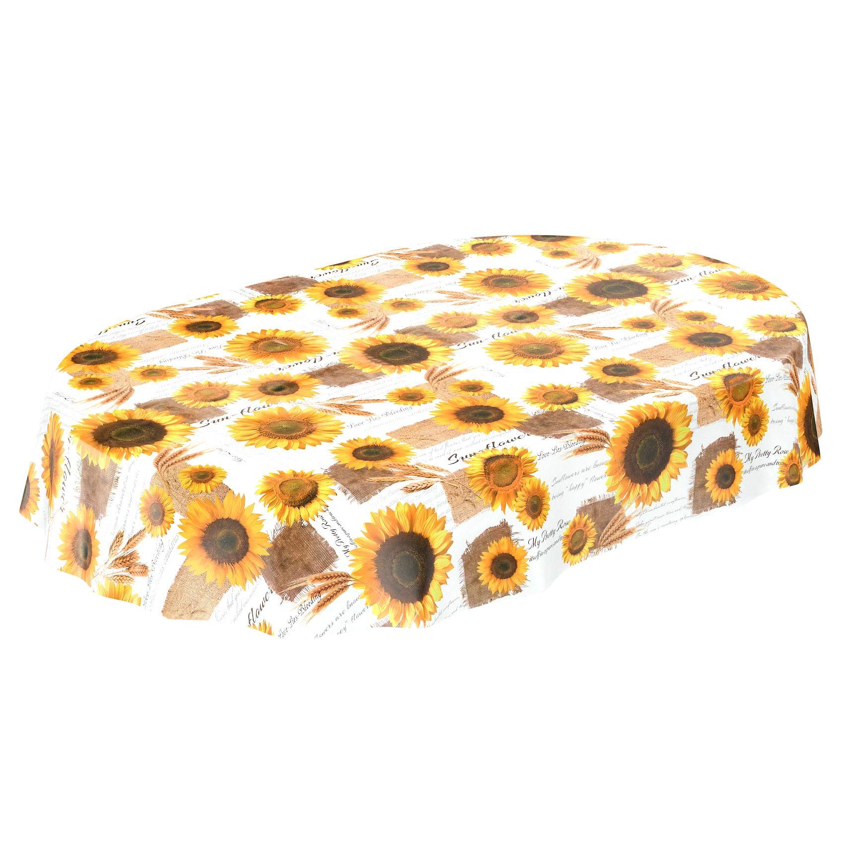 Anro Mit Muster Waxed Cloth Tablecloth Sunflowers Summer Wheat Yellow, Choice Of Sizes, Wax Cloth, Oval 140 X 180Cm